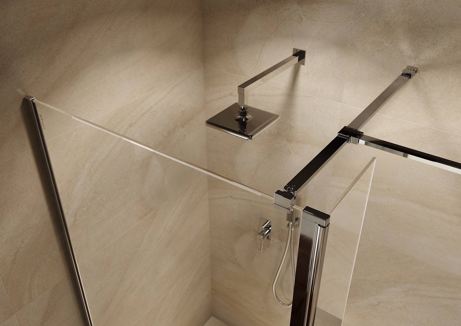 Kabiny prysznicowe MILLE walk-in chrom z armaturą w kolorze chrom - Cersanit